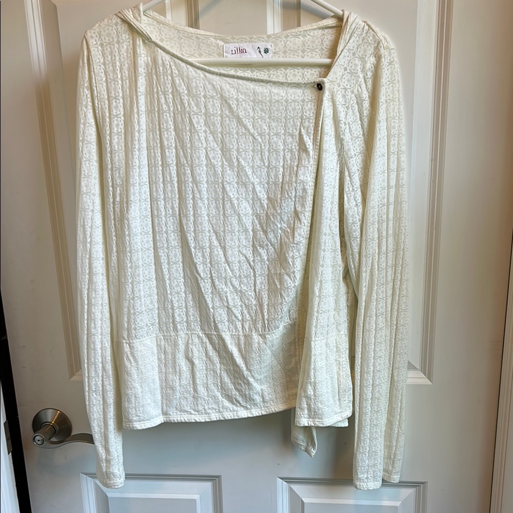 Lilka Hooded Off-White Textured Long Sleeve Top